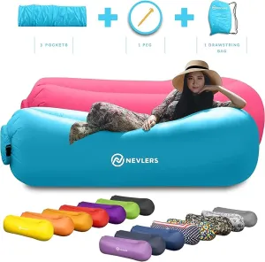 Nevlers 2 Pack Inflatable Loungers Air Sofa Couch | Perfect for Beach Chair Camping Chairs or Portable Hammock |Travel Bag Pouch, Pegs & 3 Pockets| Movie Seating & Camping Accessories Blow Up Lounger