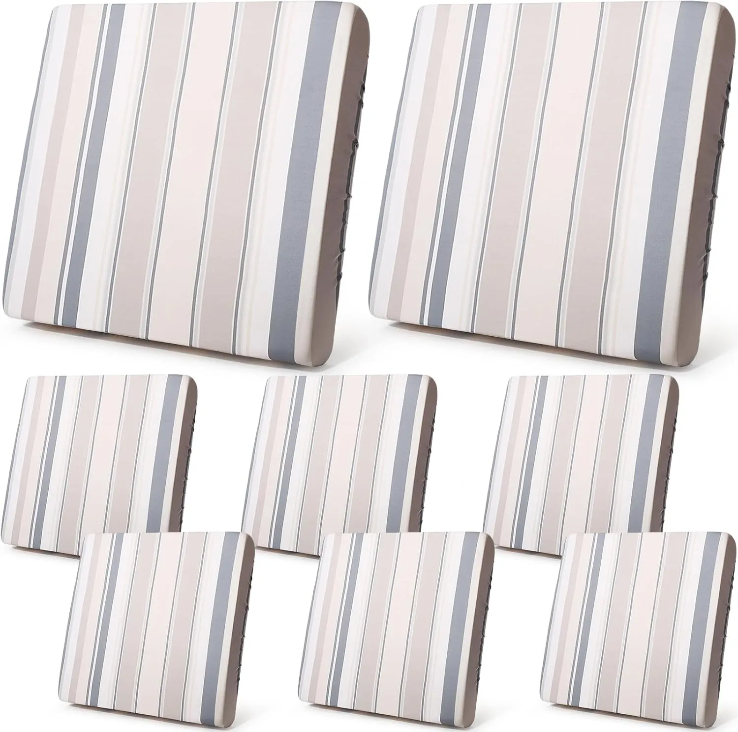 Newwiee 8 Pcs Patio Stretch Sofa Cushion Cover Outdoor Cushion Covers Replacement Patio Furniture Couch Slipcovers Chair Seat Soft Flexibility Protector(Gray Beige)