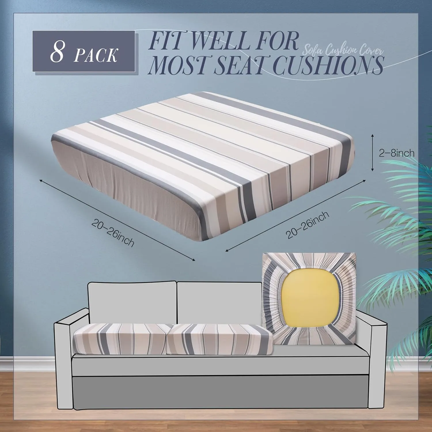 Newwiee 8 Pcs Patio Stretch Sofa Cushion Cover Outdoor Cushion Covers Replacement Patio Furniture Couch Slipcovers Chair Seat Soft Flexibility Protector(Gray Beige)