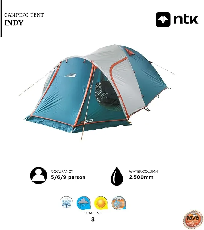 NTK Indy GT 4/6/8 Person Outdoor Tent for Camping | Camping Tent with Extended Front & Canopy| 100% Waterproof Dome & Breathable Mesh | 3 Season Tent | Easy Setup Tent