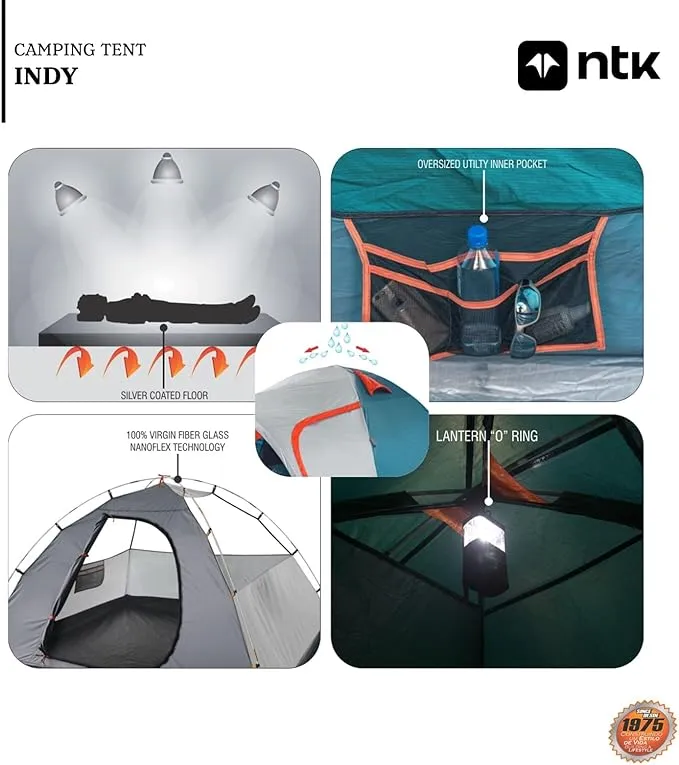 NTK Indy GT 4/6/8 Person Outdoor Tent for Camping | Camping Tent with Extended Front & Canopy| 100% Waterproof Dome & Breathable Mesh | 3 Season Tent | Easy Setup Tent