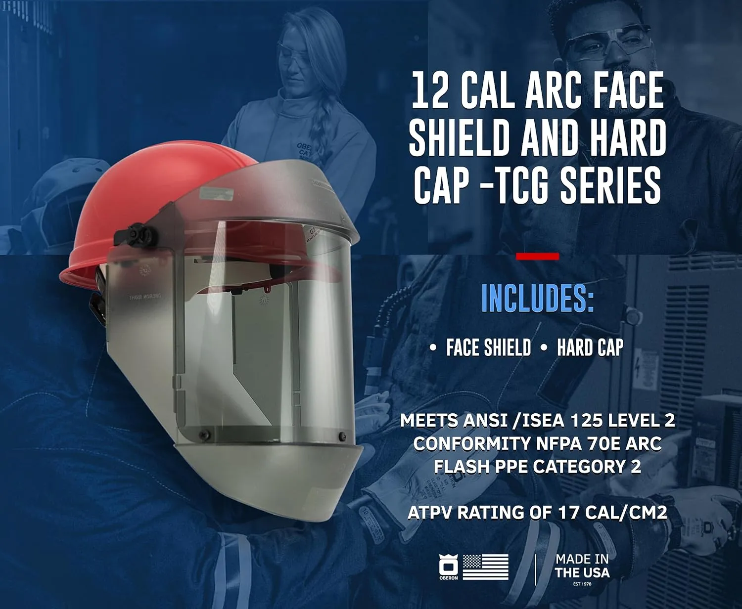 OBERON Arc Flash Face Shield - 12 CAL - Includes Hard Cap and Face Shield - TCG SERIES