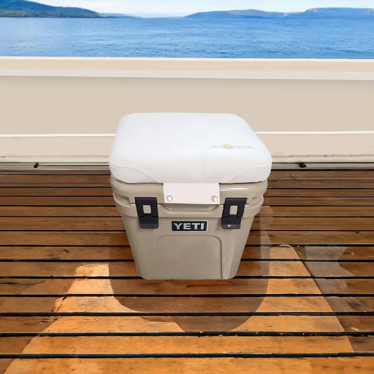 Oceansouth Seat Cushions for Yeti Coolers (Press Stud Fittings) (White, YETI 6G) Camping yeti seat Cushion Handle Beach Chair ice Box chests and Coolers Foam Cooler Boat Seats