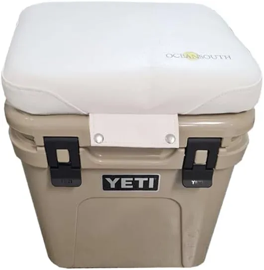 Oceansouth Seat Cushions for Yeti Coolers (Press Stud Fittings) (White, YETI 6G) Camping yeti seat Cushion Handle Beach Chair ice Box chests and Coolers Foam Cooler Boat Seats