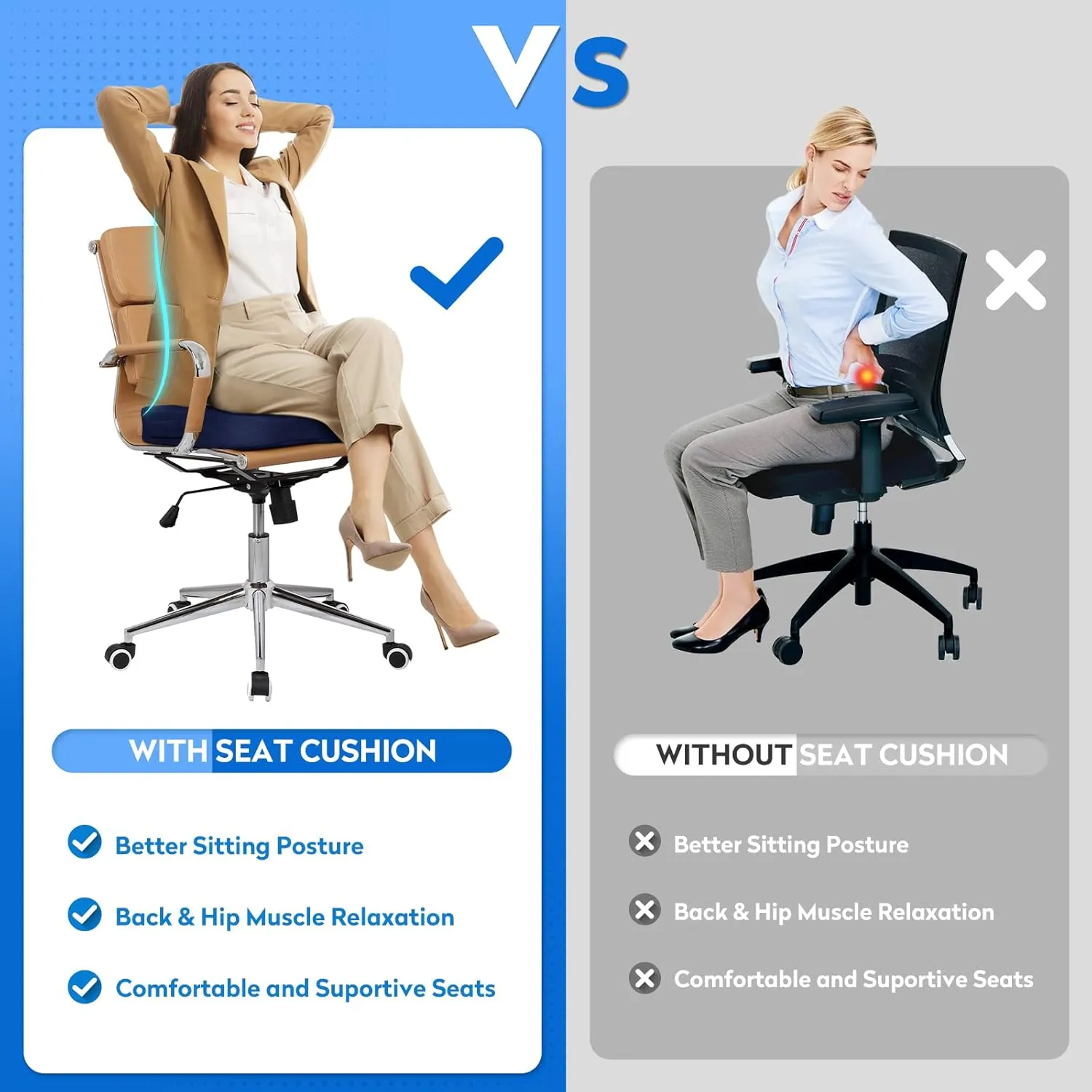 Office Chair Cushions, Memory Foam Coccyx Cushion for Tailbone Pain Office Chair Car Seat, Sciatica, Coccyx, Lower Back Pain Relief (Blue)