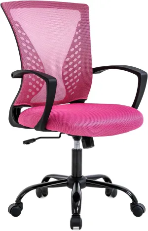Office Chair Desk Chair Computer Chair with Lumbar Support Armrest Mid Back Rolling Swivel Task Adjustable Mesh Ergonomic Chair for Women Adults, Pink