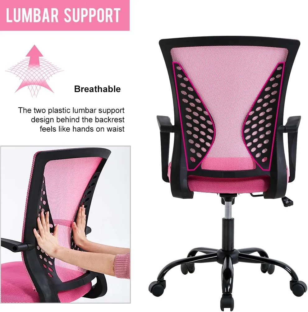 Office Chair Desk Chair Computer Chair with Lumbar Support Armrest Mid Back Rolling Swivel Task Adjustable Mesh Ergonomic Chair for Women Adults, Pink