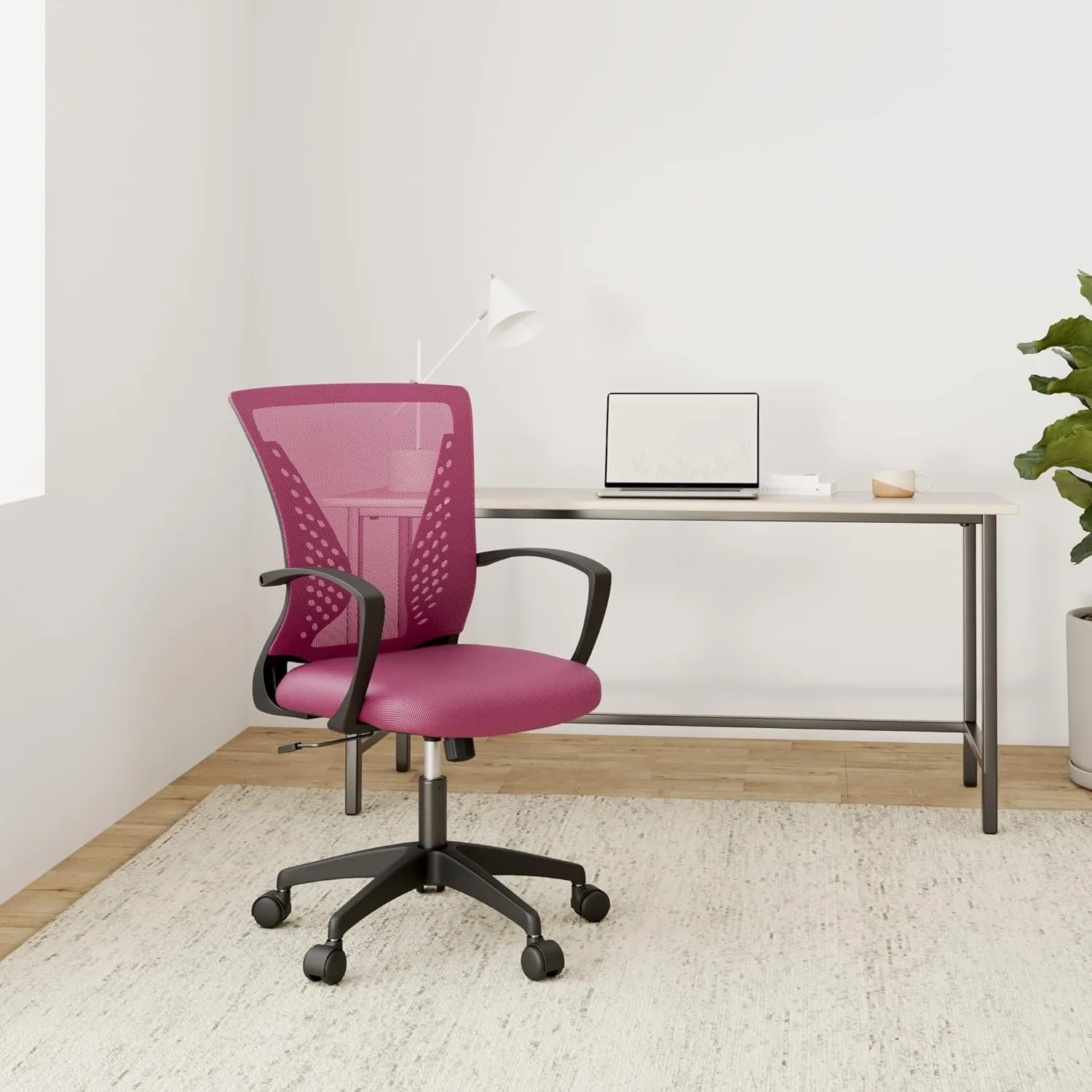 Office Chair Desk Chair Computer Chair with Lumbar Support Armrest Mid Back Rolling Swivel Task Adjustable Mesh Ergonomic Chair for Women Adults, Pink