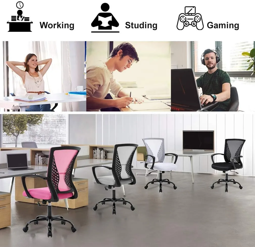 Office Chair Desk Chair Computer Chair with Lumbar Support Armrest Mid Back Rolling Swivel Task Adjustable Mesh Ergonomic Chair for Women Adults, Pink
