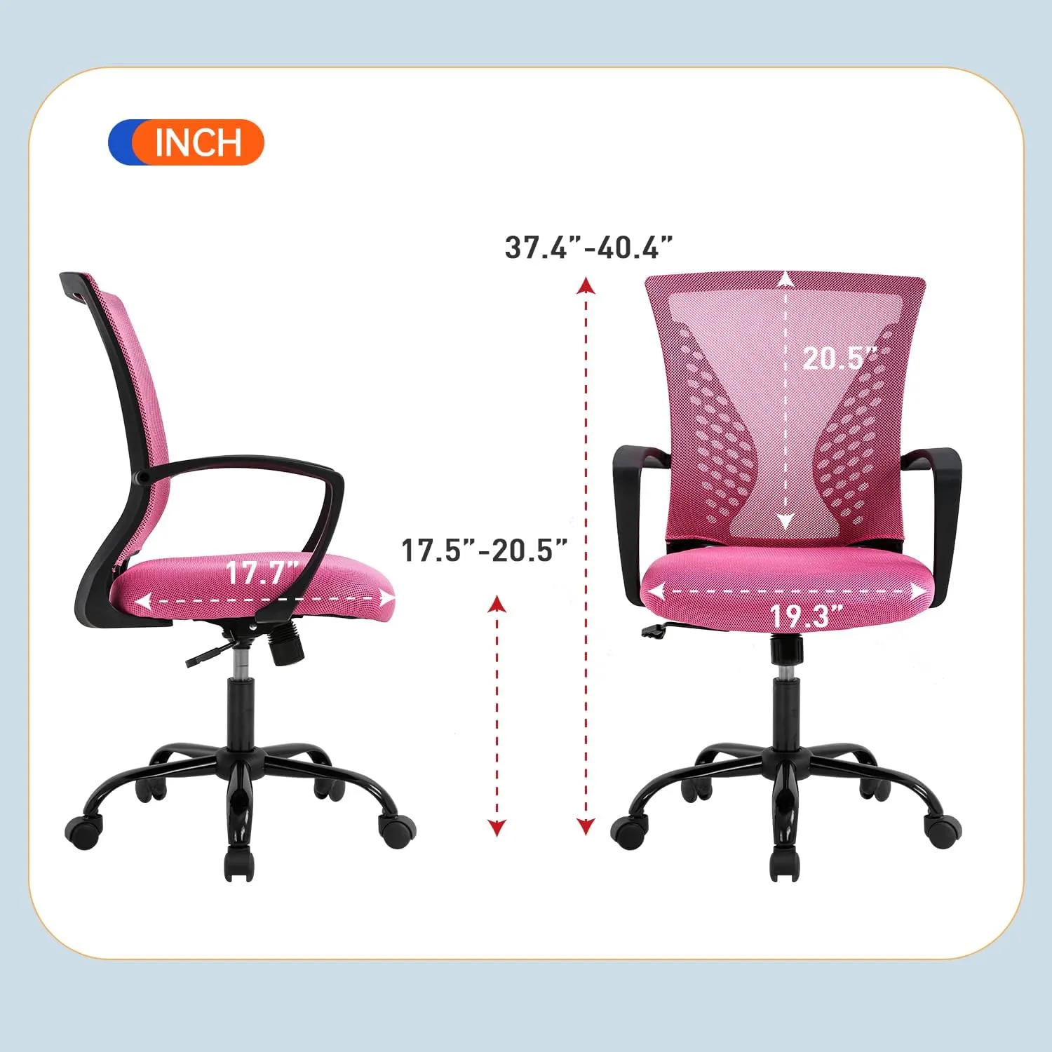Office Chair Desk Chair Computer Chair with Lumbar Support Armrest Mid Back Rolling Swivel Task Adjustable Mesh Ergonomic Chair for Women Adults, Pink
