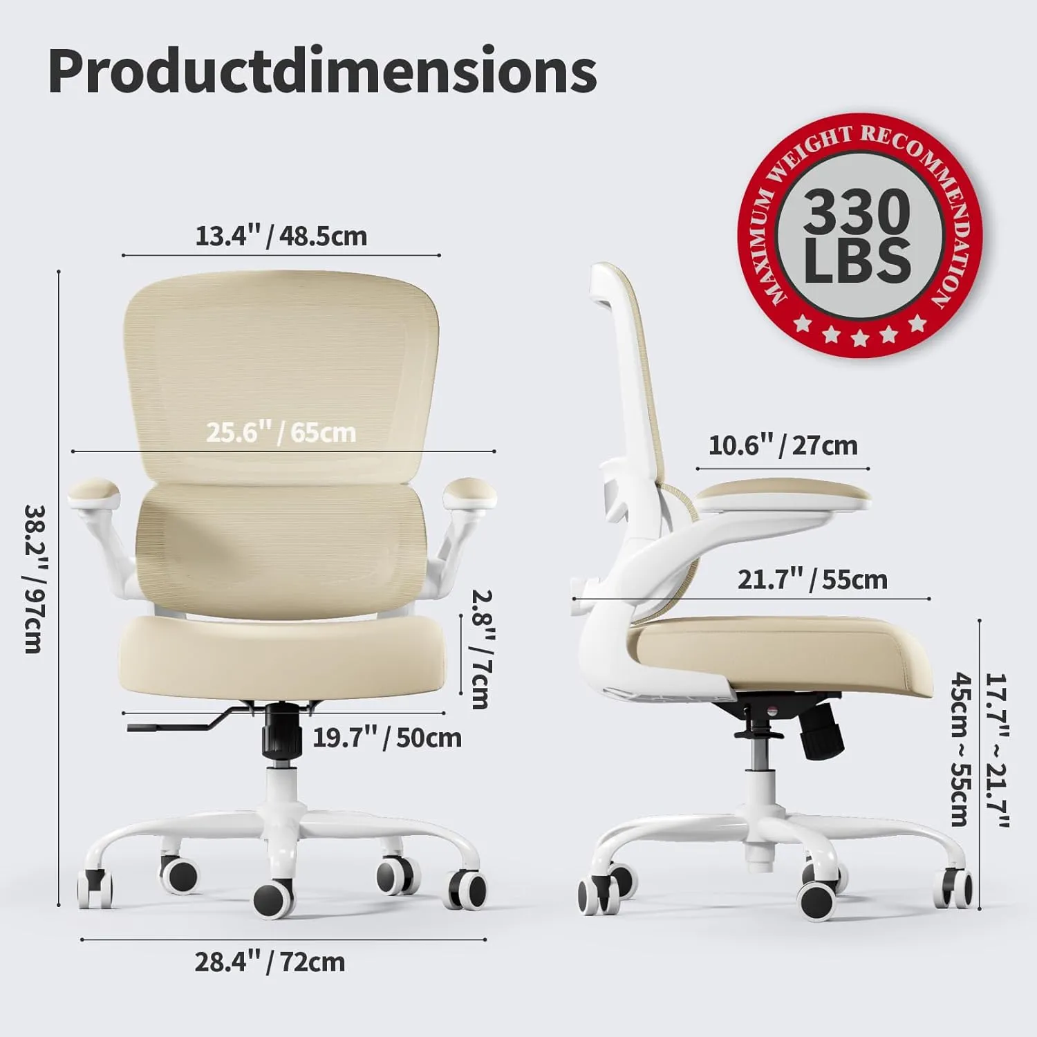 Office Chair Ergonomic Desk Chair, 330 LBS Home Mesh Office Desk Chairs with Wheels, Comfortable Gaming Chair, High Back Office Chair for Long Hours (Beige)