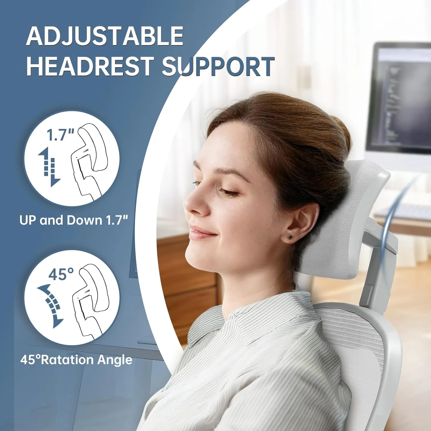Office Chair Ergonomic Desk Chair, 330LBS Capacity, High Back Computer Chair for Long Hours Comfortable, Rolling Swivel Executive Task Chair for Home Office with Flip-up Armrests, Grey