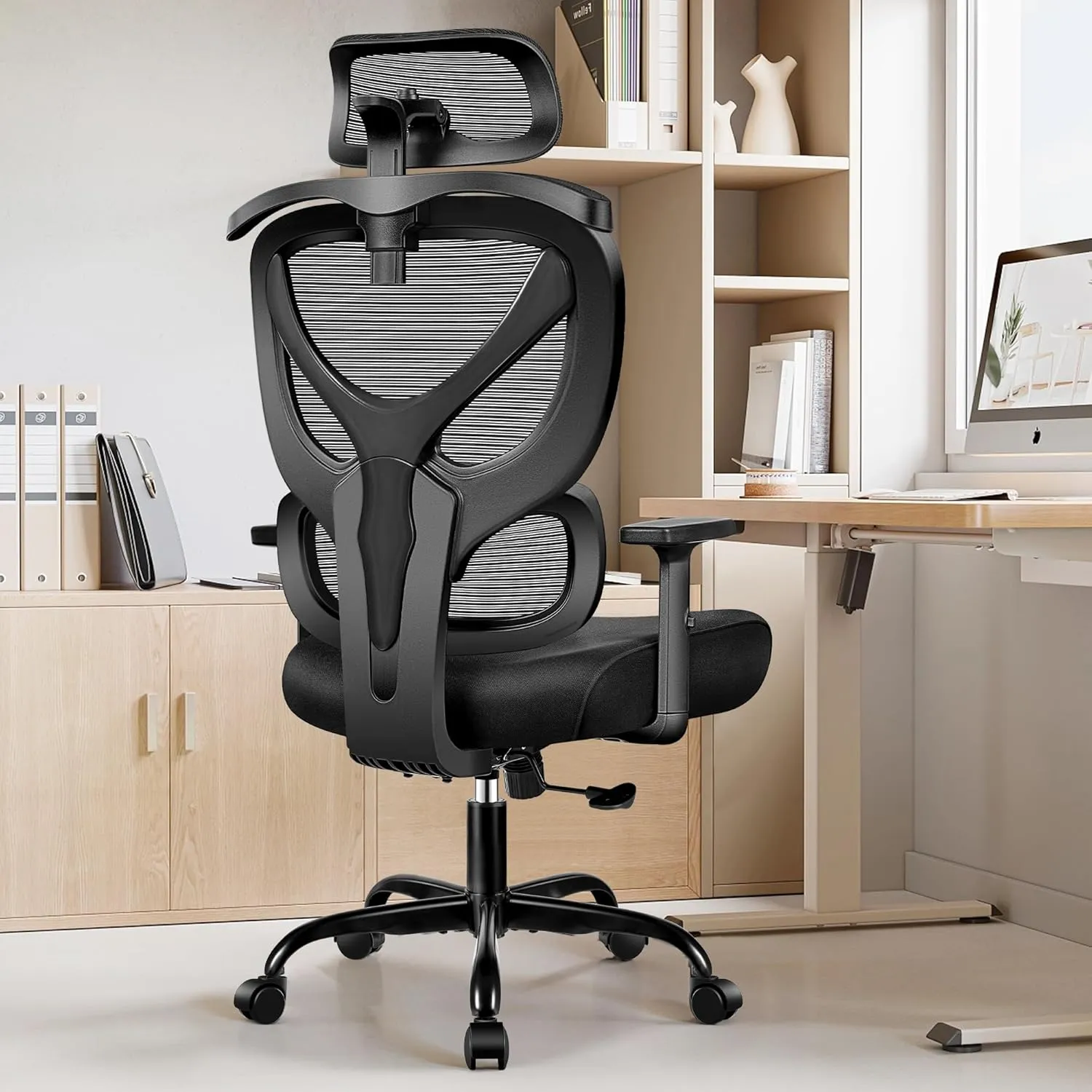 Office Chair Ergonomic Desk Chair Comfy Computer Chair, Big and Tall Home Office Chair with Back Support, Mesh Office Chair High Back Gaming Chair with Adjustable Armrest (Black)