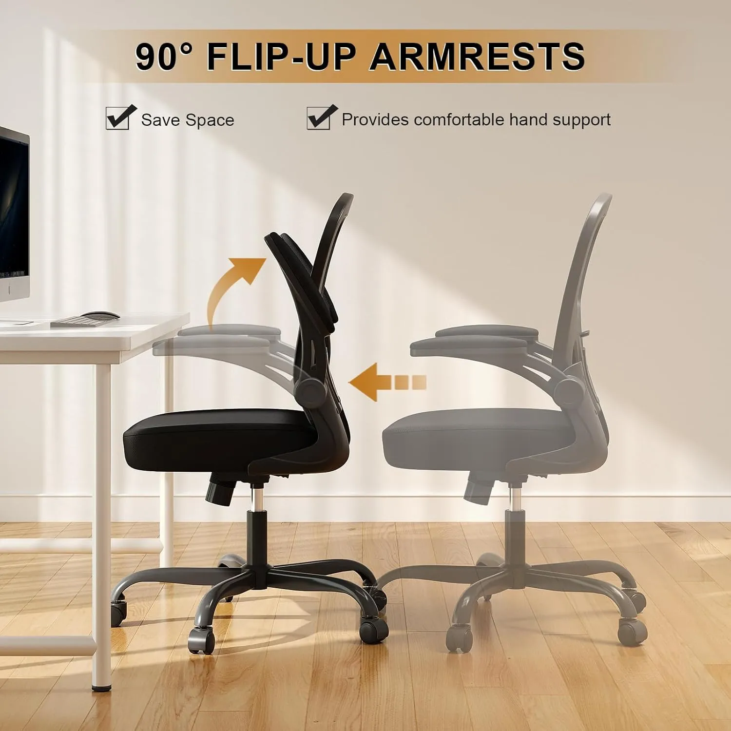Office Chair, Ergonomic Desk Chairs 330LBS Capacity High Back Mesh Computer Chair with Flip-up Armrests, Comfy Work with Adjustable Lumbar Support, Rolling Swivel Executive Task Chair Black