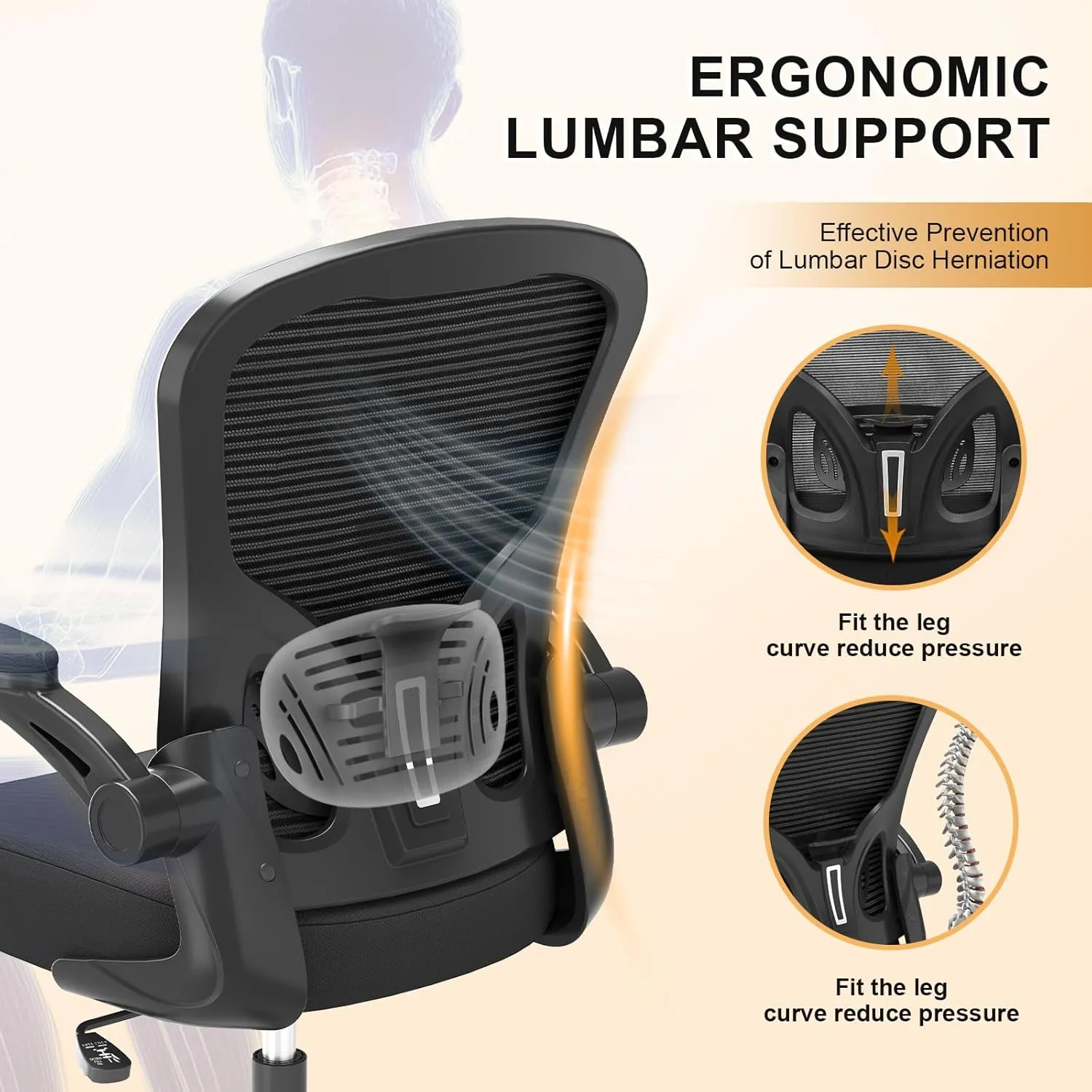 Office Chair, Ergonomic Desk Chairs 330LBS Capacity High Back Mesh Computer Chair with Flip-up Armrests, Comfy Work with Adjustable Lumbar Support, Rolling Swivel Executive Task Chair Black