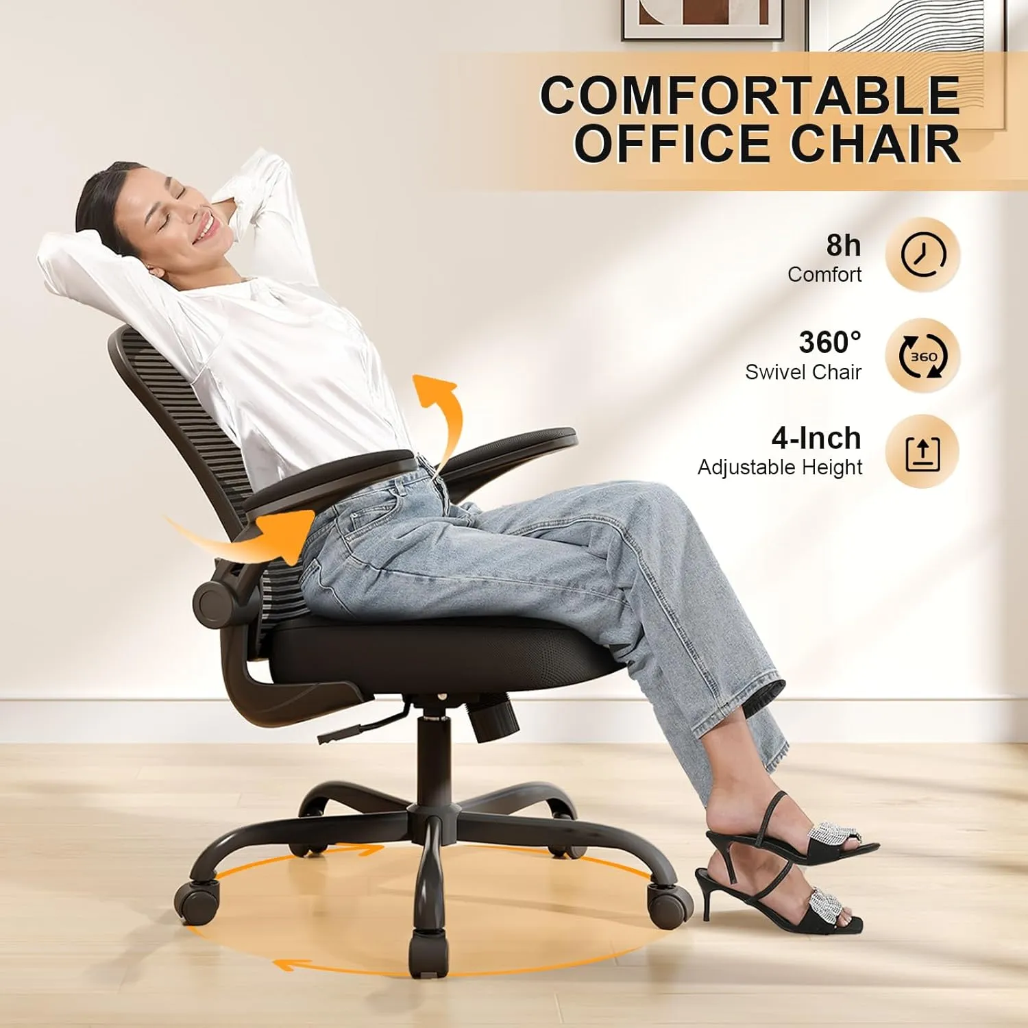 Office Chair, Ergonomic Desk Chairs 330LBS Capacity High Back Mesh Computer Chair with Flip-up Armrests, Comfy Work with Adjustable Lumbar Support, Rolling Swivel Executive Task Chair Black