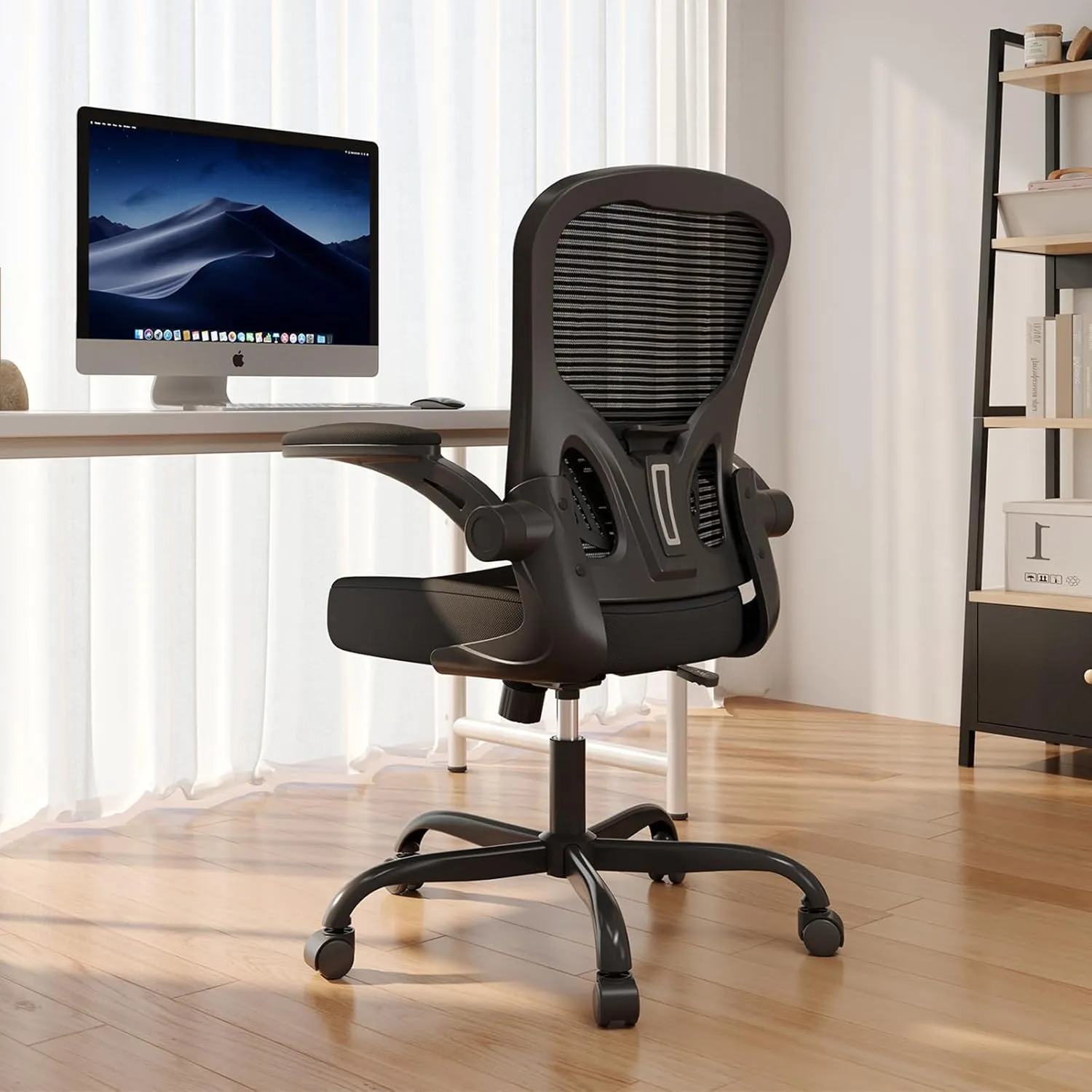 Office Chair, Ergonomic Desk Chairs 330LBS Capacity High Back Mesh Computer Chair with Flip-up Armrests, Comfy Work with Adjustable Lumbar Support, Rolling Swivel Executive Task Chair Black