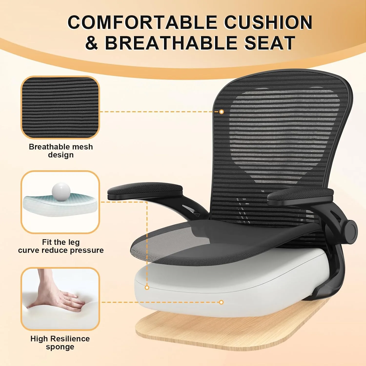 Office Chair, Ergonomic Desk Chairs 330LBS Capacity High Back Mesh Computer Chair with Flip-up Armrests, Comfy Work with Adjustable Lumbar Support, Rolling Swivel Executive Task Chair Black