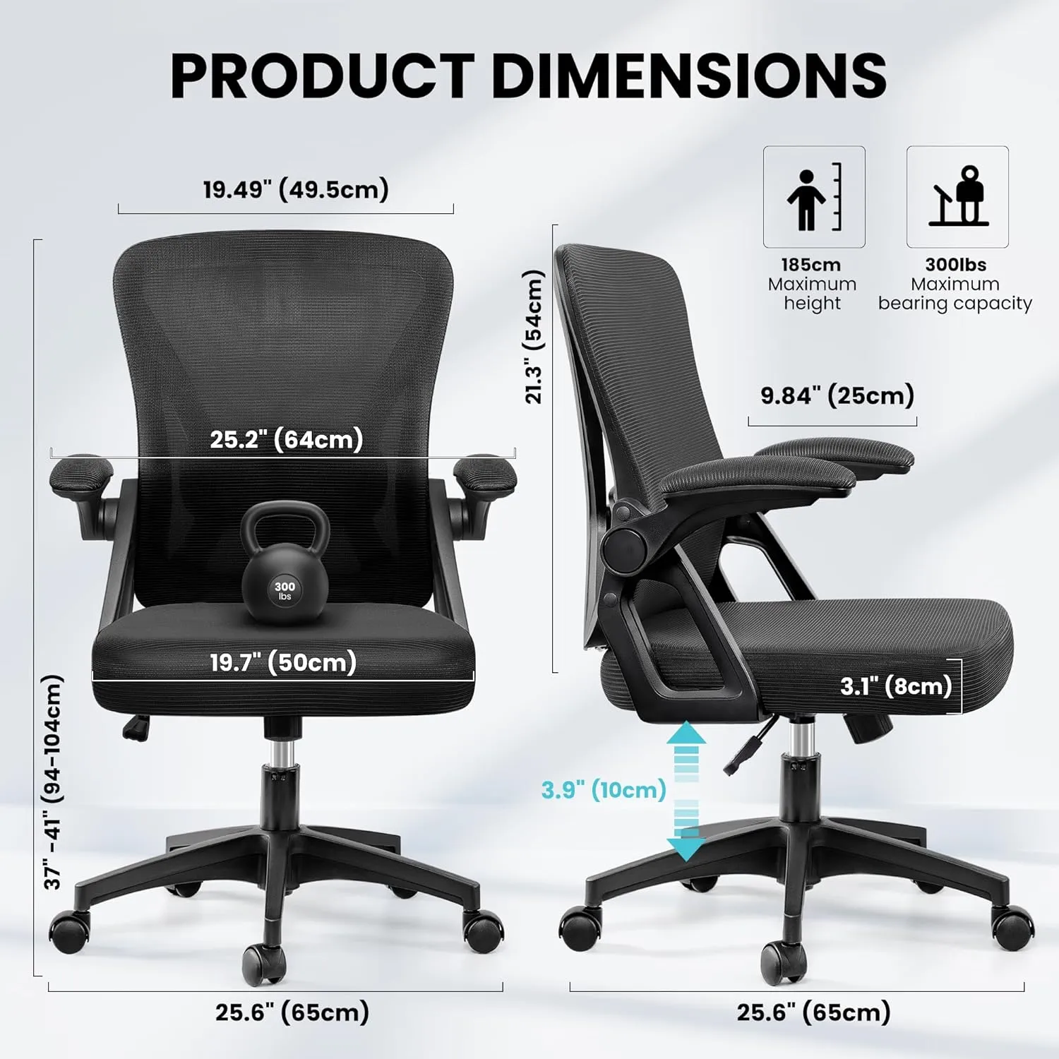 Office Chair, Ergonomic Home Computer Desk Chairs, Comfy Breathable Mesh Chair with Adjustable Lumbar Support Flip-up Armrests, Executive Task Chair with High Back for Home Office Rolling Swivel Chair