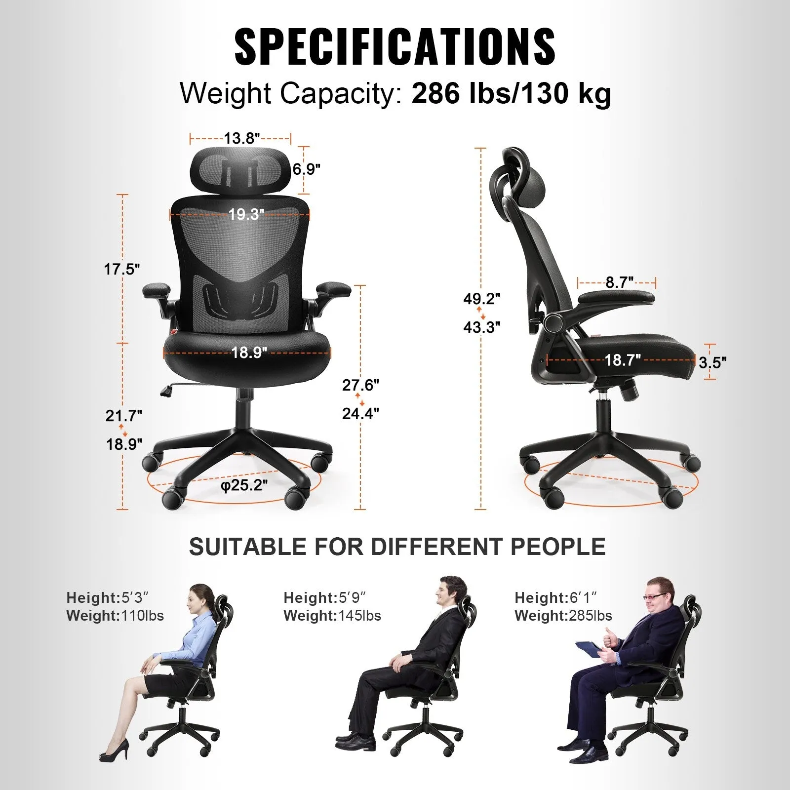 Office Chair with Adjustable Lumbar Support, High Back Ergonomic Desk Chair
