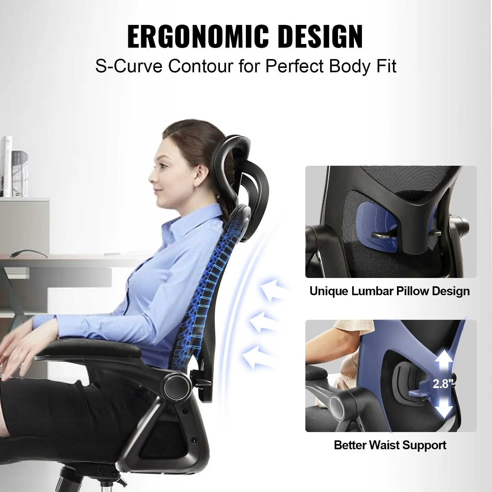 Office Chair with Adjustable Lumbar Support, High Back Ergonomic Desk Chair