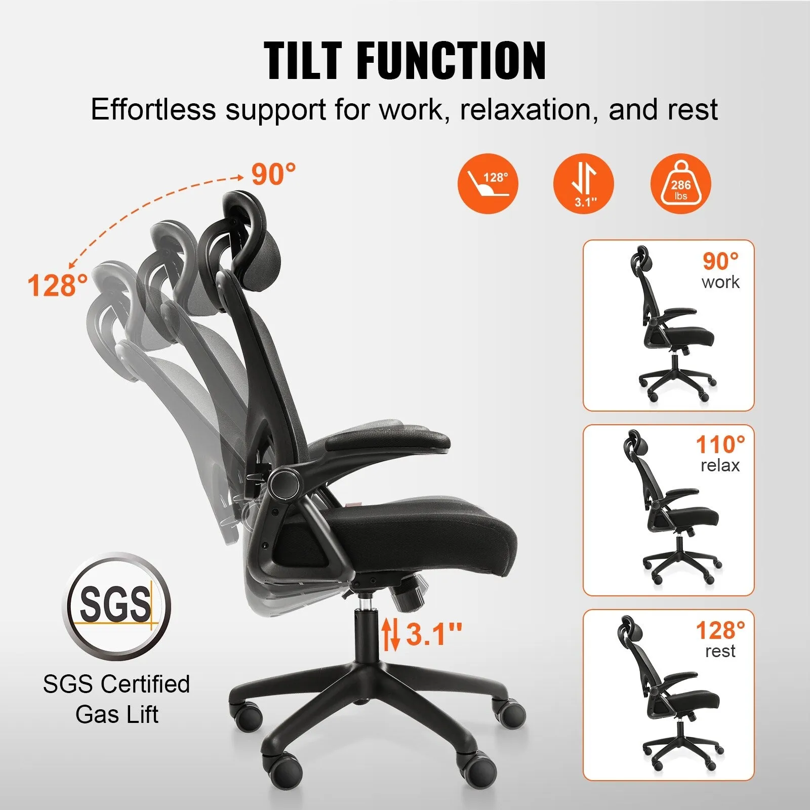 Office Chair with Adjustable Lumbar Support, High Back Ergonomic Desk Chair