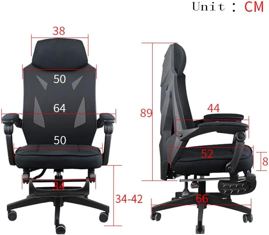 Office Computer Chair E-Sports Swivel Chair, Nylon High Back Game Chair Office Reclining Seat Chairs Ergonomic Breathable Mesh Chair with Tilt Backrest and Linked Handrail Task Chair