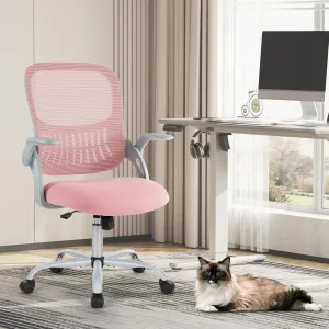 Office Computer Desk Chair, Ergonomic Mid-Back Mesh Rolling Work Swivel Task Chairs with Wheels, Comfortable Lumbar Support, Comfy Flip-up Arms for Home, Bedroom, Study, Student