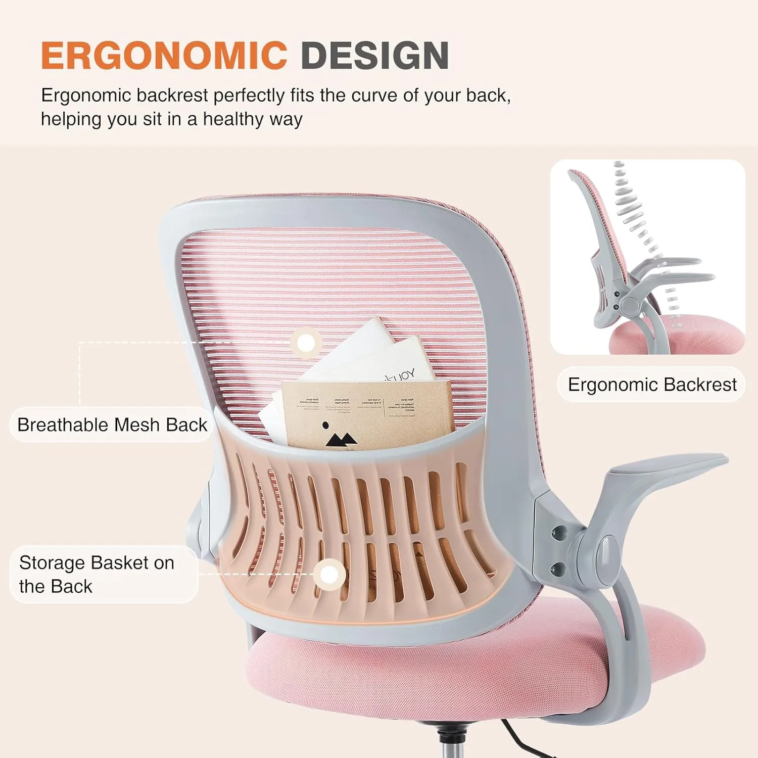 Office Computer Desk Chair, Ergonomic Mid-Back Mesh Rolling Work Swivel Task Chairs with Wheels, Comfortable Lumbar Support, Comfy Flip-up Arms for Home, Bedroom, Study, Student