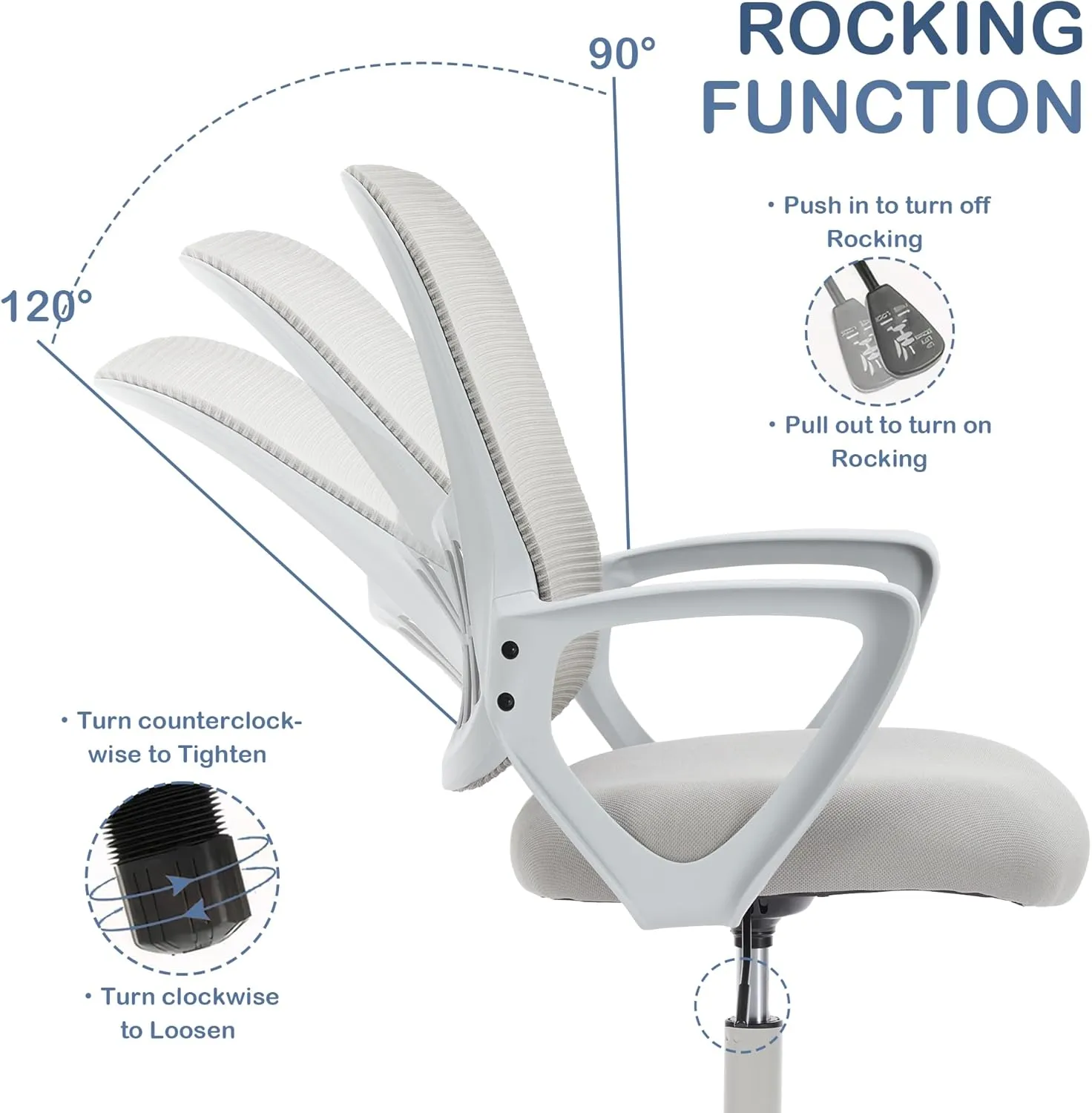 Office Ergonomic Desk Chair, Mesh Comfy Computer Work Chair with Armrests and Adjustable Lumbar Support, Rolling Swivel Executive Task Chair for Home Office, Adults and Teens (Gray)
