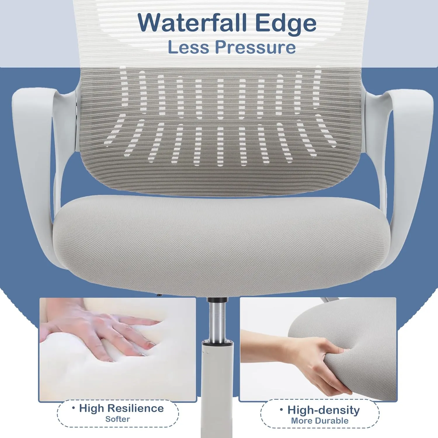 Office Ergonomic Desk Chair, Mesh Comfy Computer Work Chair with Armrests and Adjustable Lumbar Support, Rolling Swivel Executive Task Chair for Home Office, Adults and Teens (Gray)