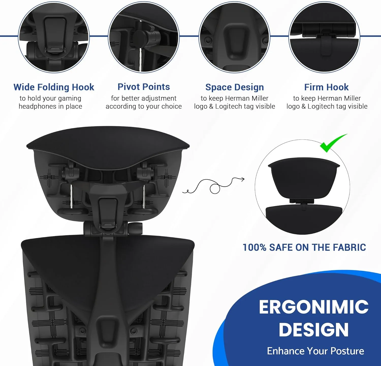 OFFICE LOGIX SHOP Embody Headrest Compatible with Herman Miller Embody Chair (Black Rythem Fabric/Gaphite Frame)