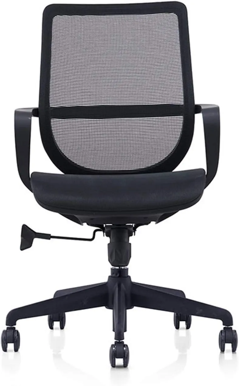 Office Mid-Back Rotatable Waist Support Table Ergonomic Computer Mesh Chair Fixed Armrest (Color : White) (Black)