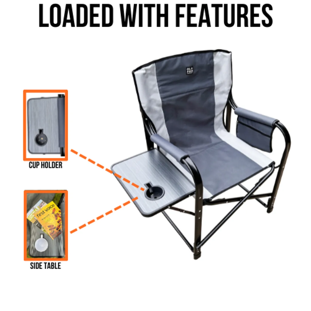 Olpro Directors Chair with side table Grey & Charcoal