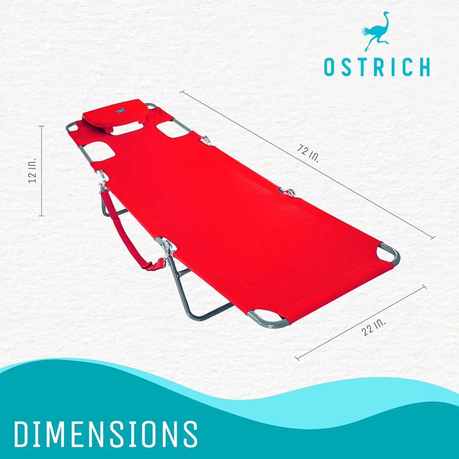 Ostrich Beach Lounge Chair, Folding & Reclining Outdoor Chaise Lounger, Red - Portable Adjustable Recliner Chair for Lawn, Pool, Patio, Garden, and Yard