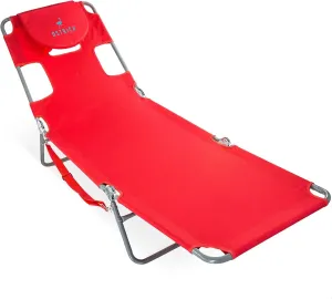Ostrich Beach Lounge Chair, Folding & Reclining Outdoor Chaise Lounger, Red - Portable Adjustable Recliner Chair for Lawn, Pool, Patio, Garden, and Yard