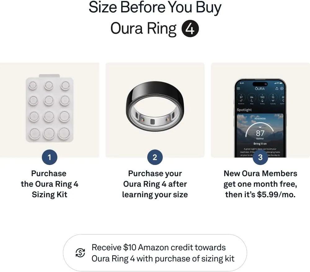 Oura Ring 4 - Black - Size 11 - Smart Ring - Size First with Oura Ring 4 Sizing Kit - Sleep Tracking Wearable - Heart Rate - Fitness Tracker - Up to 8 Days of Battery Life