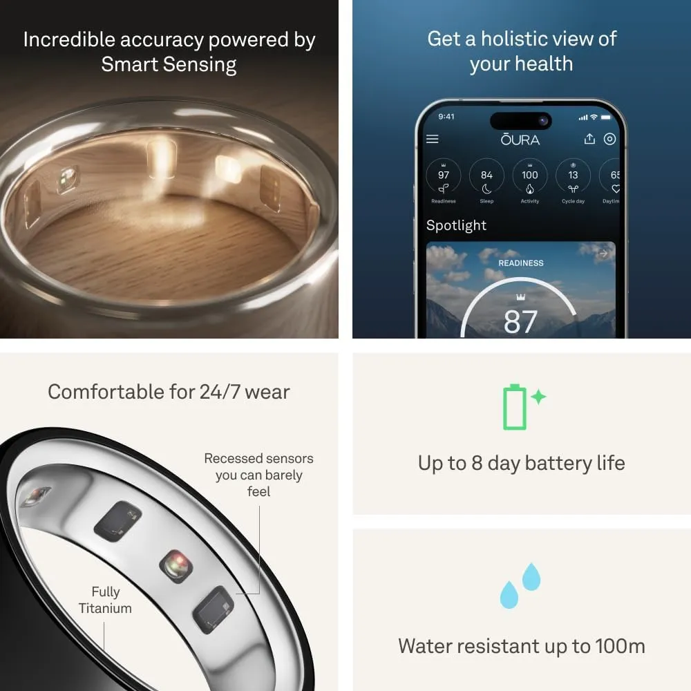Oura Ring 4 - Black - Size 11 - Smart Ring - Size First with Oura Ring 4 Sizing Kit - Sleep Tracking Wearable - Heart Rate - Fitness Tracker - Up to 8 Days of Battery Life