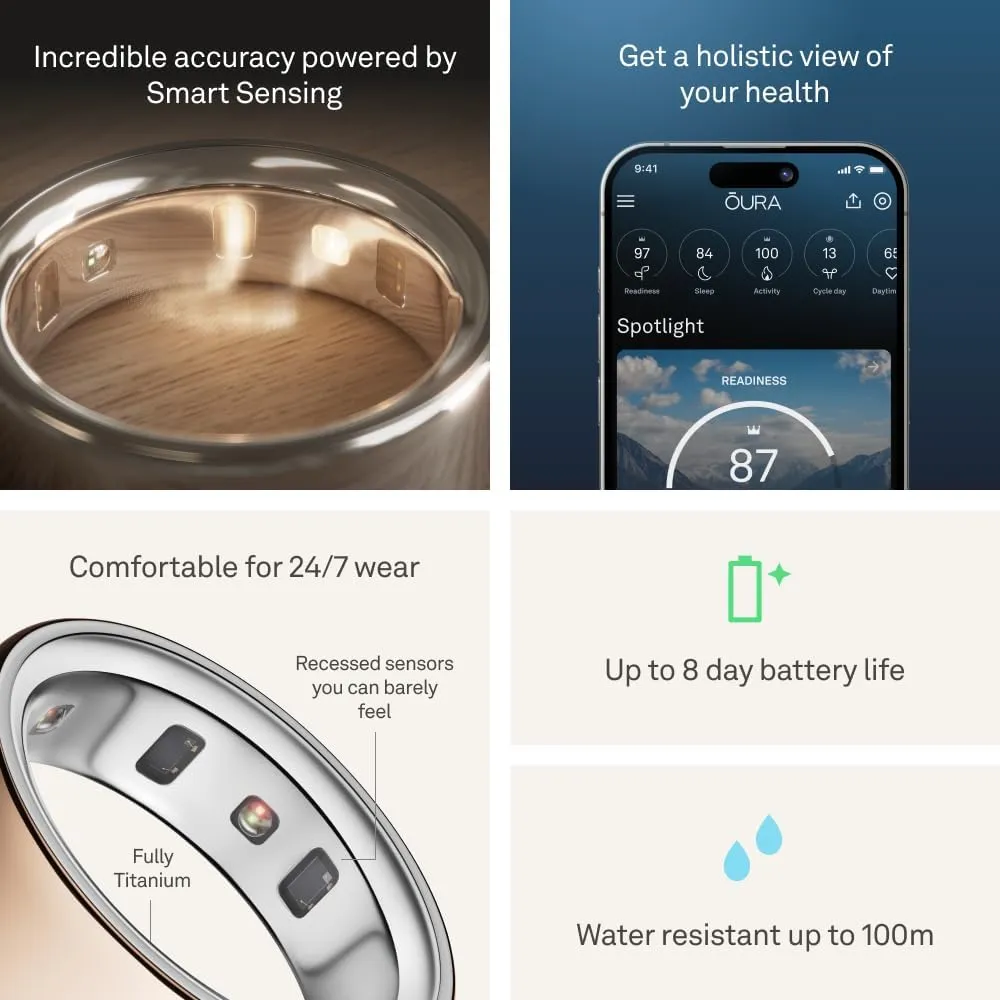 Oura Ring 4 - Rose Gold - Size 8 - Smart Ring - Size First with Oura Ring 4 Sizing Kit - Sleep Tracking Wearable - Heart Rate - Fitness Tracker - Up to 8 Days of Battery Life