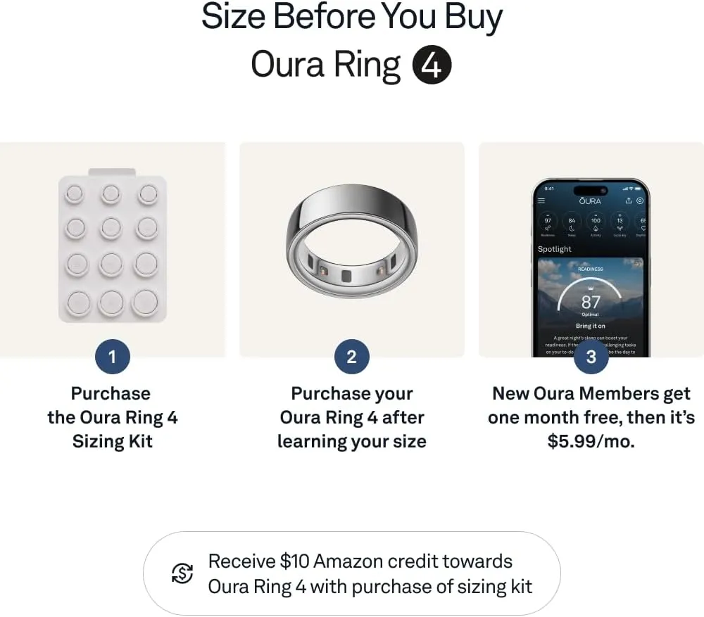 Oura Ring 4 - Silver - Size 10 - Smart Ring - Size First with Oura Ring 4 Sizing Kit - Sleep Tracking Wearable - Heart Rate - Fitness Tracker - Up to 8 Days of Battery Life