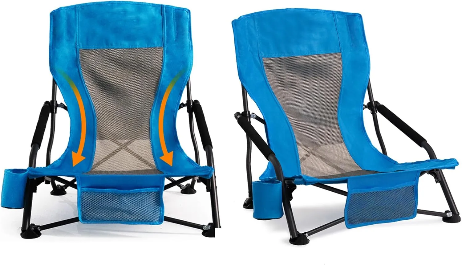 Outdoor Beach Chair for Adults Set of 2 PCS Portable Lightweight Low Back Sling Chair with Cup Holder, 300lbs Capacity Camping Chair for Patio, Lawn, Concert, Travel (Light Blue)