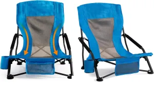 Outdoor Beach Chair for Adults Set of 2 PCS Portable Lightweight Low Back Sling Chair with Cup Holder, 300lbs Capacity Camping Chair for Patio, Lawn, Concert, Travel (Light Blue)