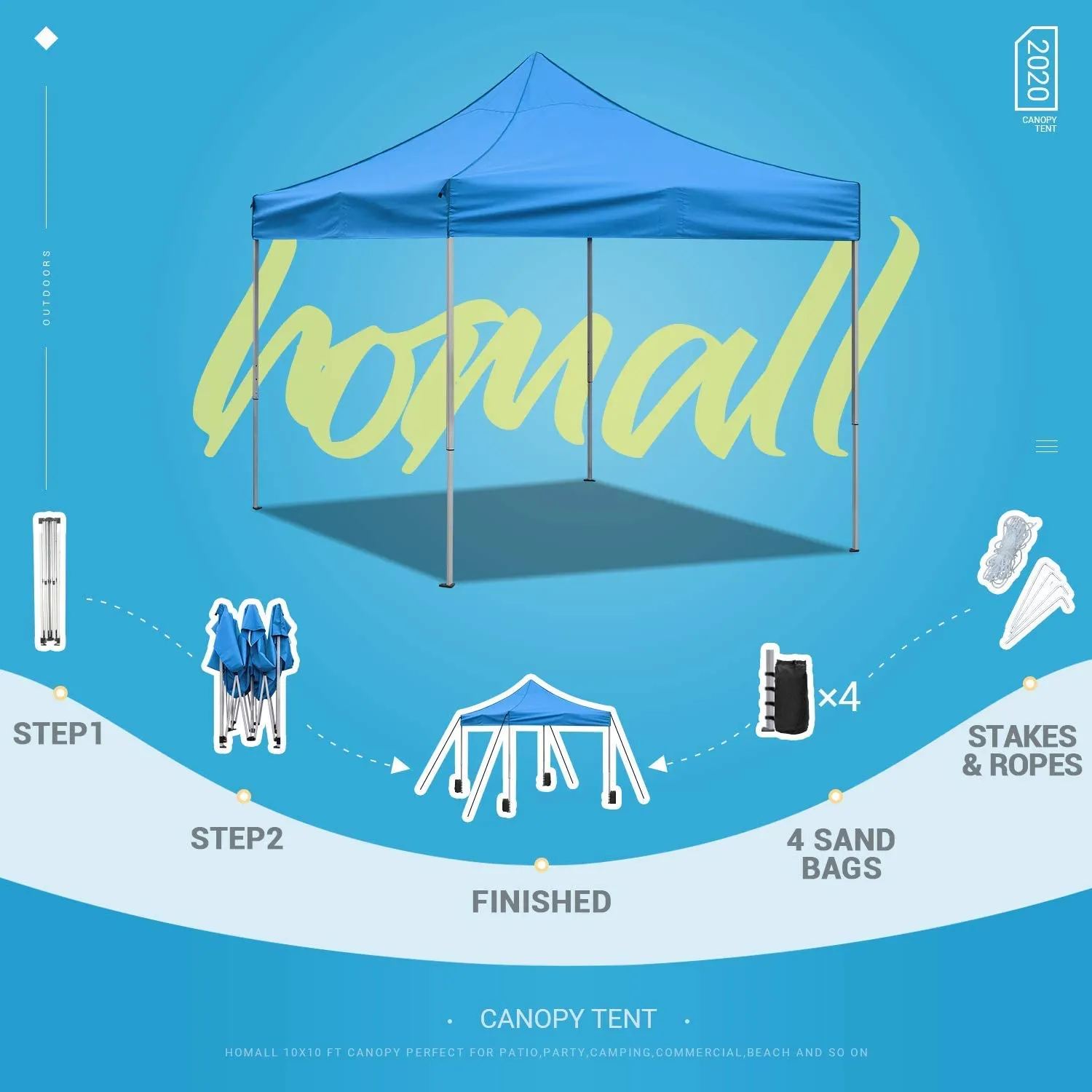 Outdoor Canopy Tent Ez Pop Up Canopy 10x10 Instant Tent for Parties Removable Canopy with Roller Bag, Bonus 4 Weight Bags(Blue)