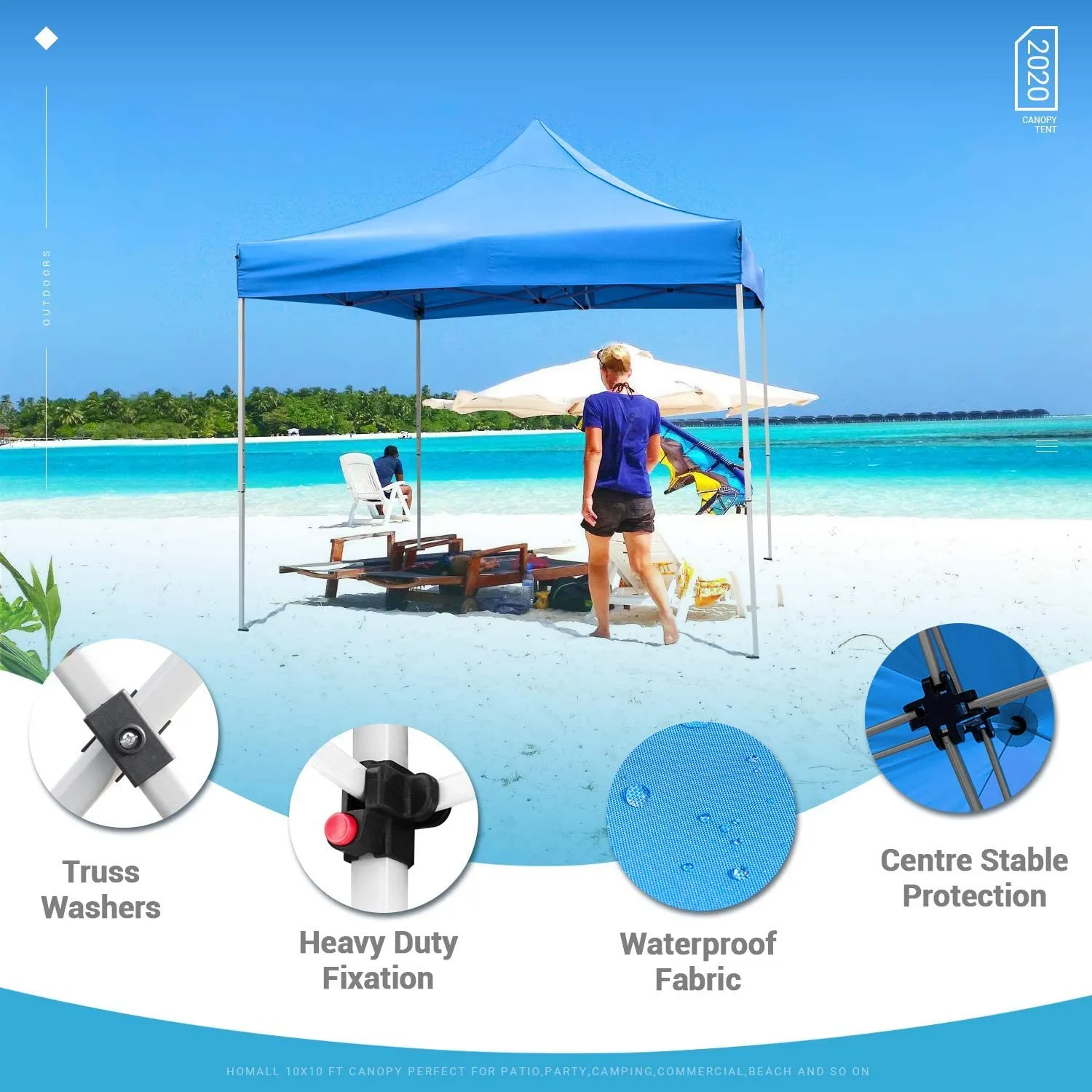 Outdoor Canopy Tent Ez Pop Up Canopy 10x10 Instant Tent for Parties Removable Canopy with Roller Bag, Bonus 4 Weight Bags(Blue)