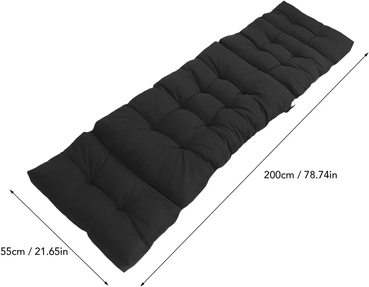 Outdoor Chaise Lounge Cushion, Polyester Fabric, Soft PP Cotton Fill, Ties Keep Secure, Tufted Design, Breathable, for Patio, Deck, Lawn, Poolside (Black)