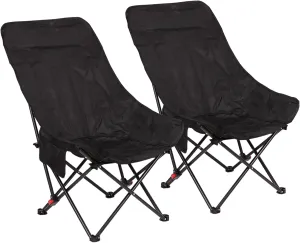 Outdoor Folding Camping Chairs 2 Pack，3-Stage Adjustable High Back Chair – Supports 660 lbs，Comfortable Thickened Sponge Cushion 600D Oxford Fabric Portable with Storage Bag & Side Pocket (Black)