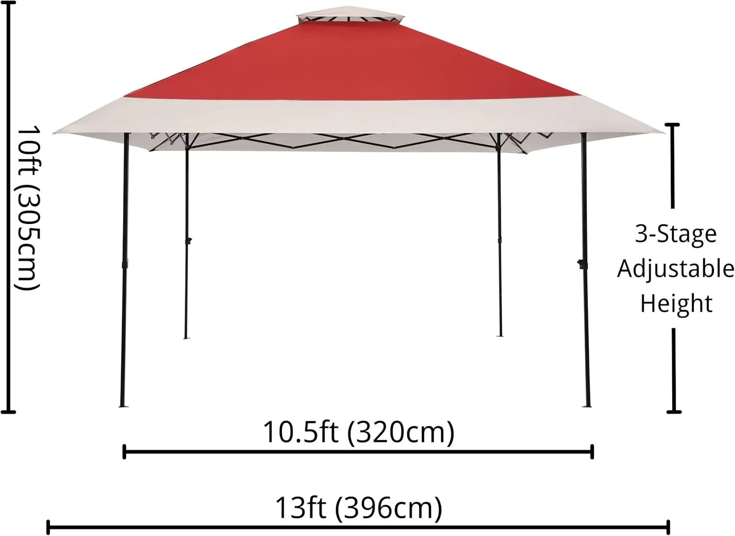 OUTDOOR LIVING SUNTIME 13x13 Instant Pop Up Gazebo Canopy Tent Shelter with Zippered Mesh Mosquito Netting, Wheeled Roller Carry Bag, Bonus Weight Sandbags, Stakes, Ropes - Red