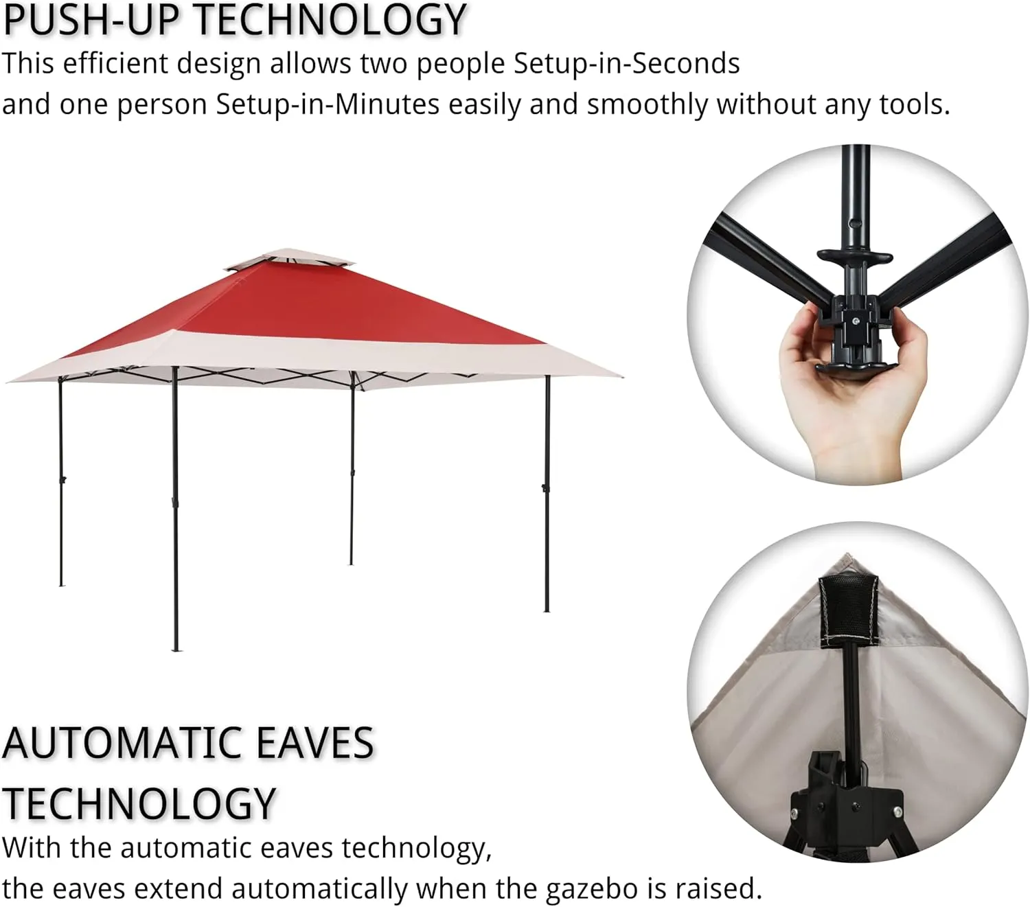 OUTDOOR LIVING SUNTIME 13x13 Instant Pop Up Gazebo Canopy Tent Shelter with Zippered Mesh Mosquito Netting, Wheeled Roller Carry Bag, Bonus Weight Sandbags, Stakes, Ropes - Red