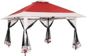 OUTDOOR LIVING SUNTIME 13x13 Instant Pop Up Gazebo Canopy Tent Shelter with Zippered Mesh Mosquito Netting, Wheeled Roller Carry Bag, Bonus Weight Sandbags, Stakes, Ropes - Red