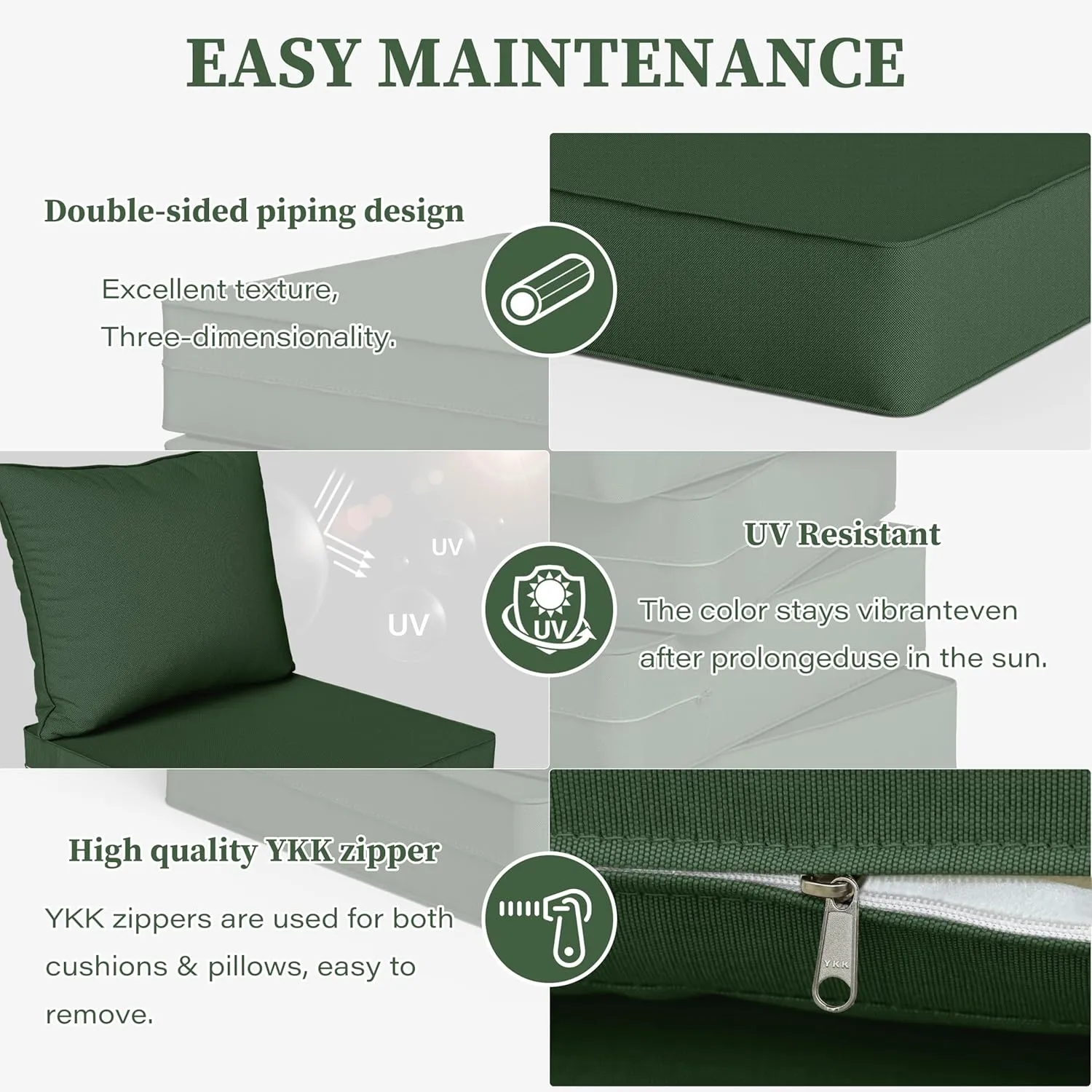 Outdoor Seat Cushion Set 19 L X 19 W X 4 H Inch Waterproof & Fade Resistant Patio Furniture Cushions with Removable Cover with Non-Slip Pads and Straps for Sofa Chairs, Chairs
